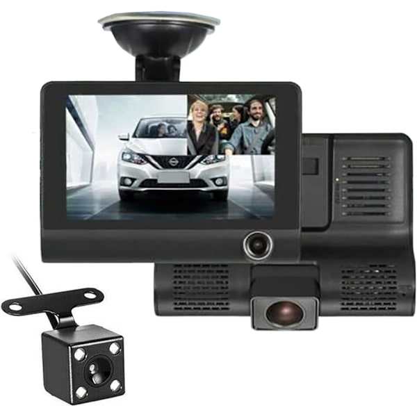 Dashcam, Dashcam fram och bak, 4 tums dashkamera för bilar, 1080P, 170° vidvinkel, nattseende WDR G-sensor parkeringsövervakning loopinspelning Mot