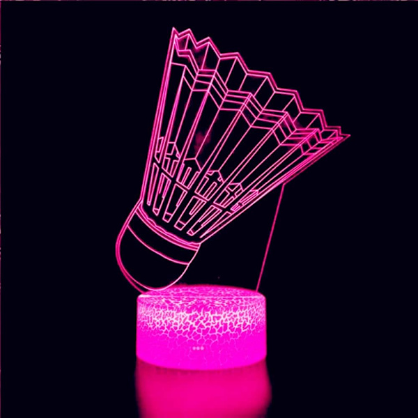 3D Badminton Natlampe Illusion 7 Farveskiftende Berøringskontakt Bordskrive Dekorationslamper Gave med Akryl Flad ABS Base USB Kabel Legetøj