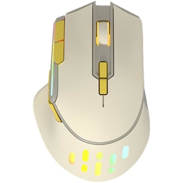 G3 Trådløs Gaming Mus med 12800DPI Optisk Sensor/9 Programmerbare Makroer, Tilpasset Tastaturkonfiguration med 9 Knapper og RGB-indstillinger (Cremet Hvid, Trådløs)