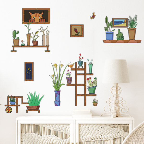 Kodin sisustus | Vihreät ruukkukasvit | Cactus Flowers Kasvit ruukuissa |  DIY-seinätarra olohuoneeseen / ruokasaliin / keittiöön / lastenhuoneeseen  b900 | Fyndiq