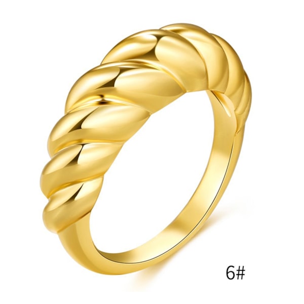 AVEKI 14K kullattu croissant-dome-sormus kierretty punottu kullattu sormus | Paksu sinettisormus, keltainen - Croissant-1, koko: 6