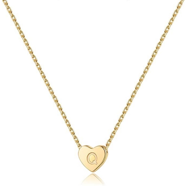 Heart Initial Halsband Rostfritt stål Mini Heart Letter Halsband 14K guldpläterat titanstål ----- Guld Q