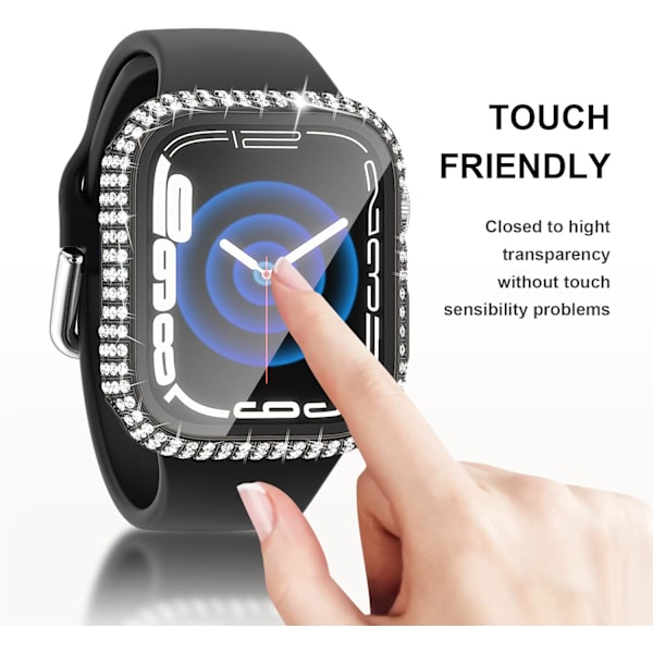2-pack Bling-fodral till Apple Watch Series 7 45 mm med inbyggt skärmskydd i härdat glas, heltäckande Bling-fodral med kristalldiamanter till iWatch