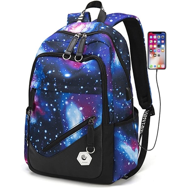 Rygsæk til teenagedrenge - Laptop-rygsæk - Skolebogtaske til børn i folkeskolen Starry Sky Style A-with USB Port