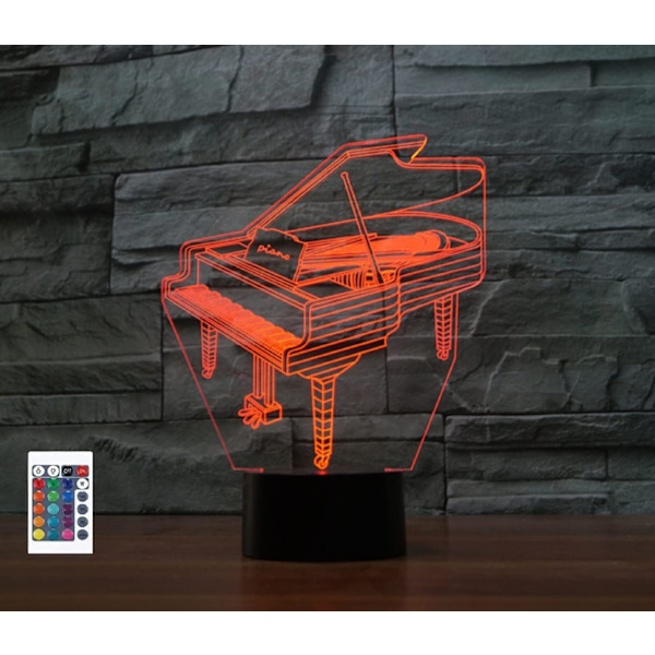 3D Pianokontroll 16 Färgade Nattlampor Illusion Akryl LED Bord Sänglampa Barn Sovrum Skrivbordsdekoration Födelsedagspresenter Leksak för Barn