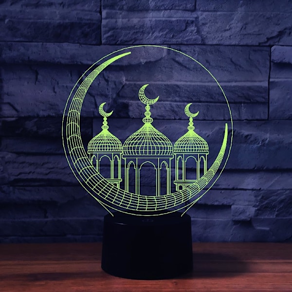3D Muslimiskt Slott Nattlampa Bordsskiva Optisk Illusion Lampor 16 Färgväxlande Ljus LED Bordlampa Jul Hem Kärlek Födelsedagspresent