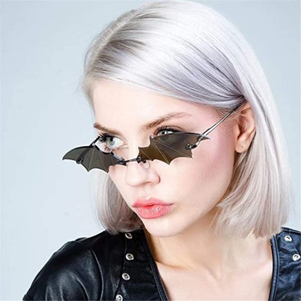 Bat Sunglasses Rimless Goth Glasses for Women Men Halloween Party Glasses Trendy Eyewear UV 400 Protection