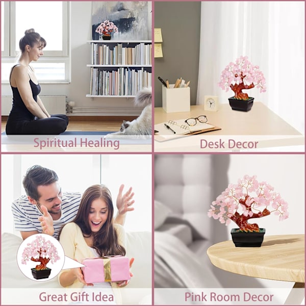 Feng Shui luonnollinen vaaleanpunainen kvartsikivi rahapui Bonsai-tyyliin koristeena vaurauden ja onnen houkuttelemiseksi
