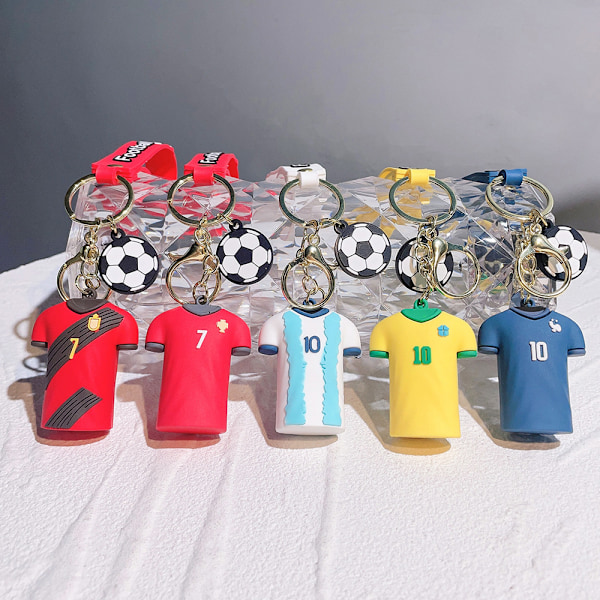 5 st 3d Epoxy Fotbollströja Nyckelring Fotbolls-VM Present VM Souvenir Nyckelring