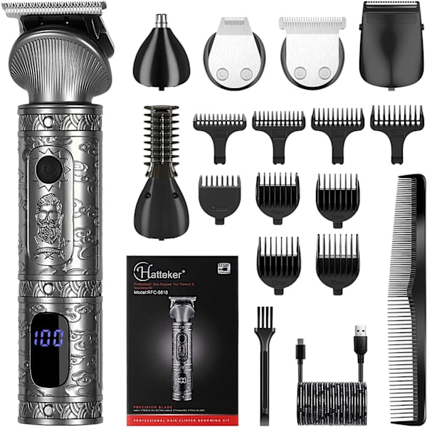 Skäggtrimmer Kit för Män Professionell Hårklippare Trimmer T-Blad Trimmer Nästrimmer Skägg Hår Rakapparat Nästrimmer Hårklippningskit Kroppsvård