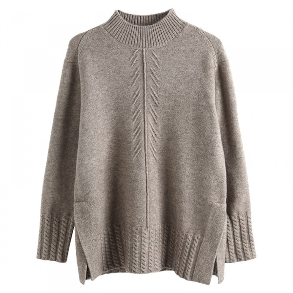 Kvinnors Lös Långärmad Mellan Hals Chunky Stickad Pullover Tröja Tjocka Toppar