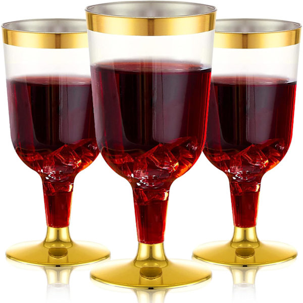 N9R 30 Pack Plastic Wine Glasses with Rim,6 Oz Plastic Wine glasses with Stem,Disposable Wine Cups Reusable Suitable for Party Weeding Birthday