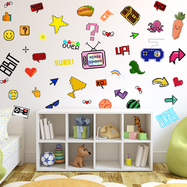 Tecknad frukt spelkontroller, Avtagbar TV-spelväggmålning för pojkar Sovrum Män Barn Lekrum Spelrum Dekorationer