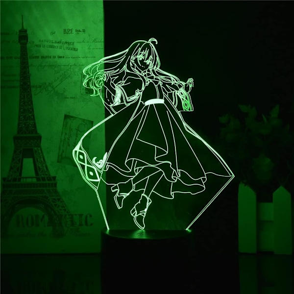 3D Vandrande Häxa Illusionslampor Anime Light Novel Resan av Elaina Lampor Fjärrkontroll/Touch LED Nattlampor Sovrumsbordlampor (Svart Bas)