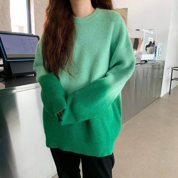 Damtröja   Stickad lös casual långärmad ribbad pullovertröja