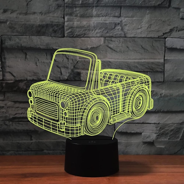 3D Billauto med Fjernkontroll for Barn, 16 Fargede Nattelykter, Illusionsakryl LED Bord- og Nattbordslampe, Barnerom, Skrivebordsdekorasjon, Bursdagsgaver, Leke