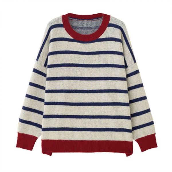 Dam tröja med rund hals, lång ärm, färgblock, stickad tröja, casual pullover