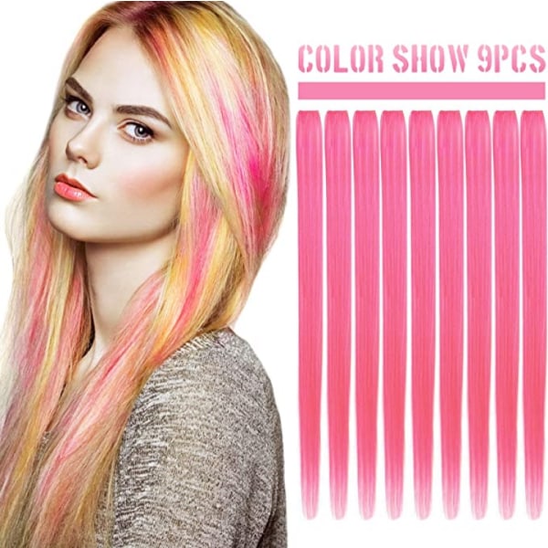 9st 21" färgad klämma i hårförlängningar Rosa hårförlängningar för barn Flickor Clip i rosa hårklämmor hårförlängningar för barn Festhöjdpunkter (rosa)