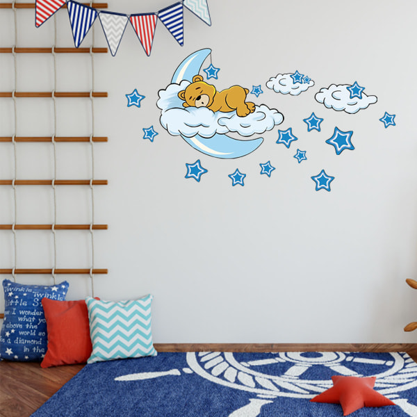 Väggdekaler, söt björn med moln Månstjärnor Väggdekaler för barn inredning i sovrummet