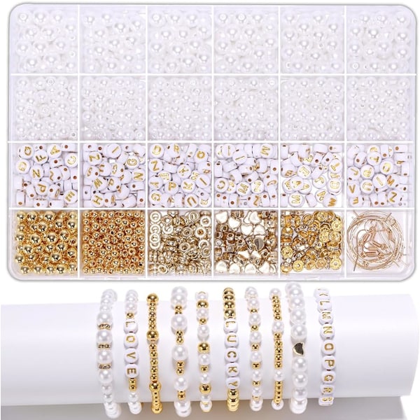 Julklappspärlor för armbandssmyckeset DIY pärlor för smyckestillverkningssats för vuxna berlocker för armbandssnöre kristallpärlor för armband White