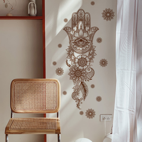 Mandala Lotus Väggdekal, Avtagbar Lotus Palm Meditation Konstväggmålningar Dekor för Vardagsrum, Sovrum, TV-vägg