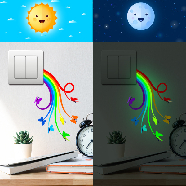 Rainbow Butterflies Väggdekor Avtagbara Rainbow Väggdekaler för Baby Barn Sovrumsdekoration DIY konst väggfönster