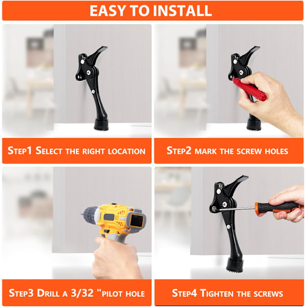 4 tommer kickdown dørstoppere sort, heavy duty dørstop med et tryk og gummipude til bunden af døren, zink, 1 pakke Black