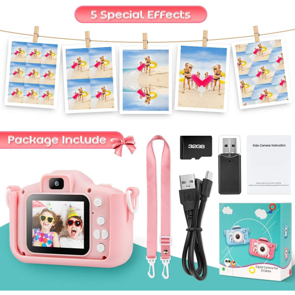 Unicorn Kids -kamera tytöille toddler - Minidigitaalikameralelut 3 4 5 6 7 8 -vuotiaille lapsille - Anti-Drop 20,0 MP