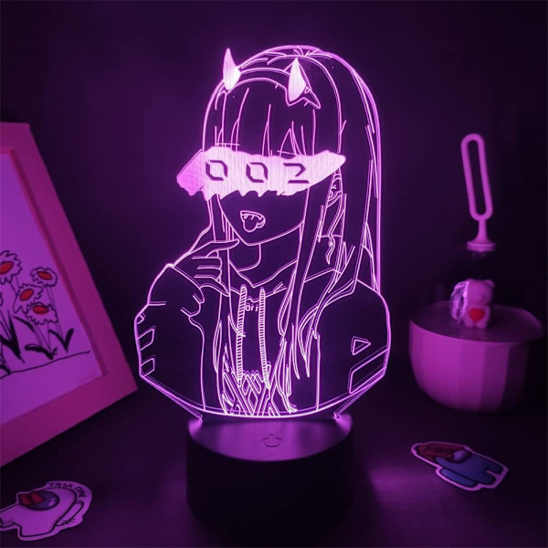 7/16 Farvet Fjernbetjening Touch Switch Anime 3D Lampe Zero Two Figur Natlys Børn Pige Manga Gave Soveværelse Dekoration Natlys Julegave