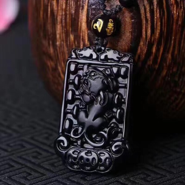 Pixiu Pi Yao Amulett Obsidian hänge halsband