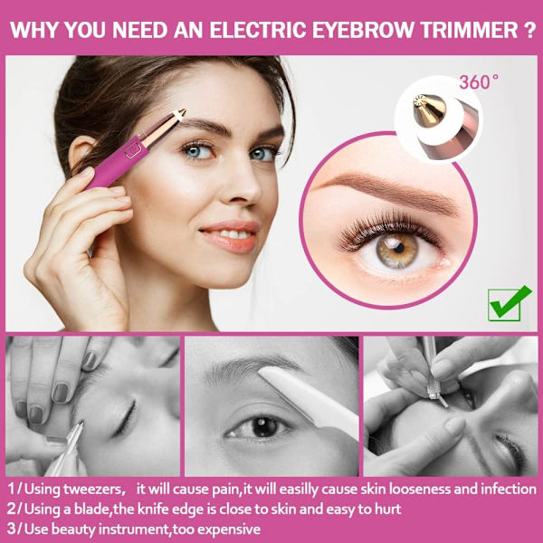 Genopladelig øjenbrynshår-fjerner, trimmer smertefri-præcisions øjenbryns trimmer bryn epilator øjenbryn ansigts barbermaskine mini med LED-lys