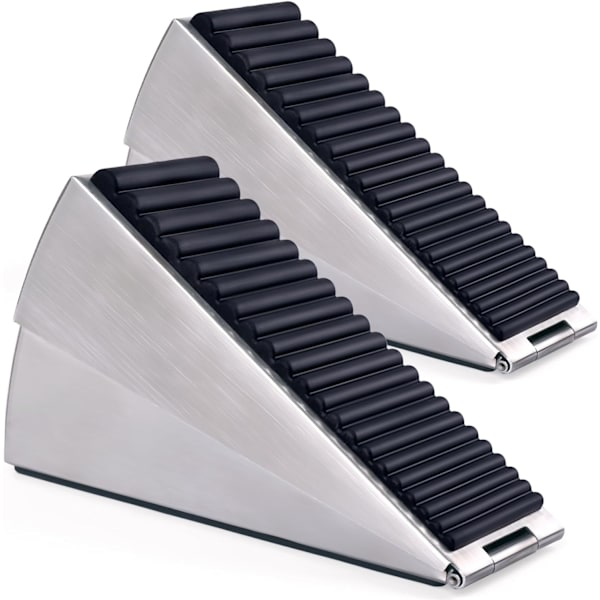 WJSML Stor dørstopper - Heavy Duty dørstop kile høje dørstoppere til bunden af døren, 3 tommer høj dørstop rustfrit stål fjederbelastet dør Silver 2 Packs