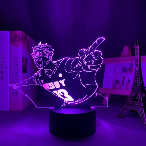 Anime 3D Illusionslampe Miya Atsumu LED Nattelys RGB 16 Farger Romdekor Bordlampe med Fjernkontroll