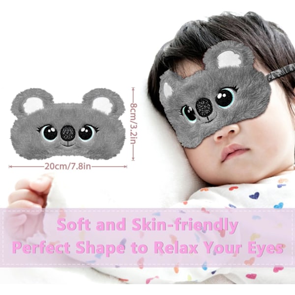 Tecknad Sovmask, Söta Plysch Ögonmask för Barn, Koala Djur Mjuk Fluffig Plysch Ögonbindel för Sömn, för Natt, Resa, Tupplur (Grå Koala)