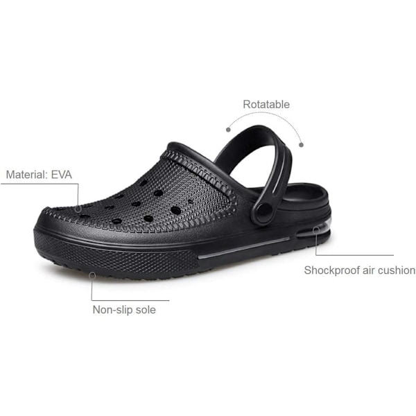 Unisex Hage Clogs Vannsko Strandsko Tøfler Sandaler Luftpute Lett Komfortabel Black 10.5inch 11 Women/10 Men