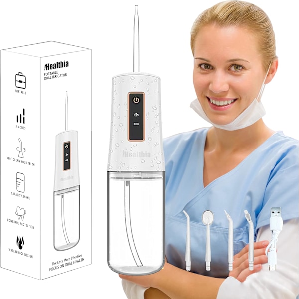 Vattentråd-Tandrengörare, Uppladdningsbar - Vattentät, Bärbar Sladdlös Tandoral Irrigator, Vattentrådar för Tänder, 3 Lägen 4 Munstycken, för H