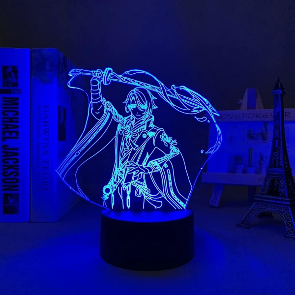 LED-lys Genshin Impact Kamisato Ayato Anime 3D Illusions nattlampe Hjemmerom dekor Akryl LED-lys Julegave lamper (16 farger med fjernkontroll)