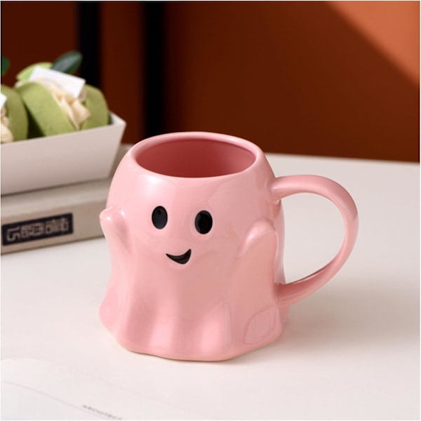 Nyhetsspennende Spøkelseskopp 3D Søt Keramikk Kaffekopp Perfekt for Bursdag Hvit Elefant Gaver til Kaffe Melk Te Elsker Pink