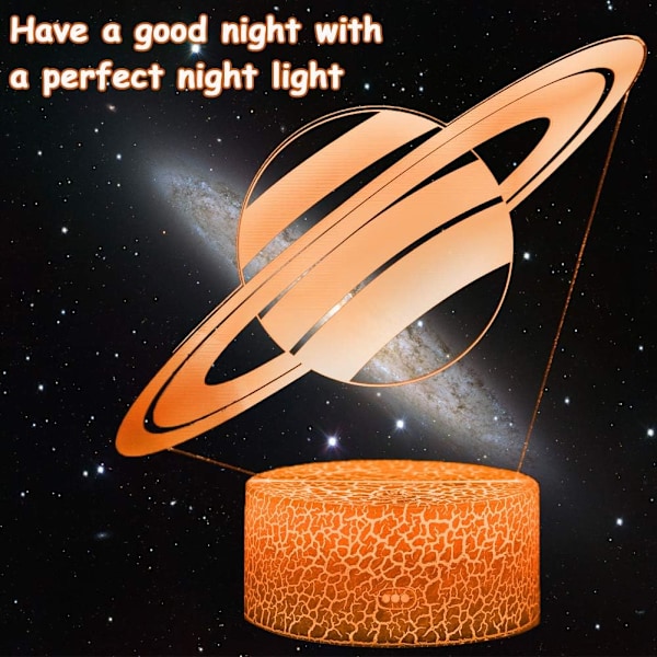 3D Planet Saturn Nattlys Stjerne Optisk Illusjon Lamper Fjernkontroll & RGB Farger Bursdag Jul Gaveideer for Rom Elskere Gutter Jenter Tenåringer (Saturn)