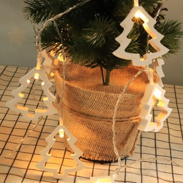 Premium Wooden Christmas TreeString Lights - Battery Operated - 10 Warm White LEDs