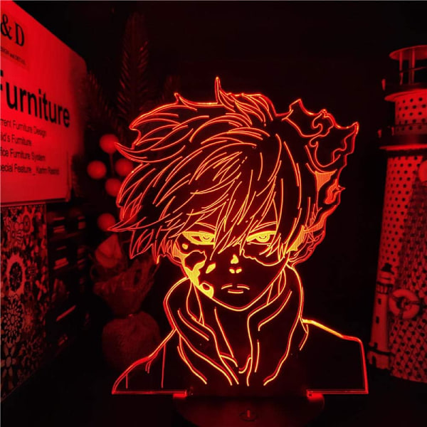Anime Lampe Nattlys Illusionslys My Hero Academia Shoto Todoroki 3D for Barnerom LED Barn Julegave Sengelampe Fargerik Bursdagslampe Ni