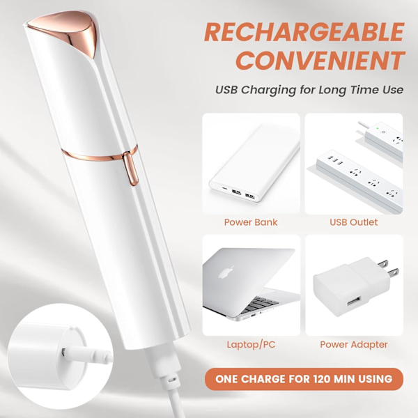 Fjerning av ansiktshår for kvinner, smertefri ansiktshårfjerner for kvinner med 2 reservehoder, USB-oppladbar, ansiktshårfjerner for overleppe White