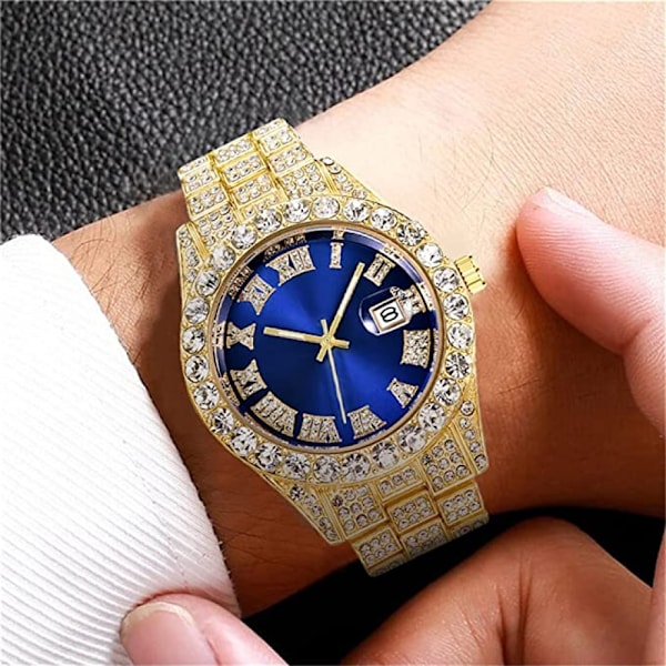 Herre Diamant Ur Mode Krystal Rhinestone Quartz Analog Ur Is Ur Armbåndsur