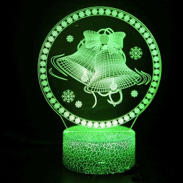 3D Juleklokke Natlys Lampe Illusion 16 Farveskiftende Bordskrive Dekoration Lamper Gave med Akryl Flad ABS Base USB Kabel Legetøj