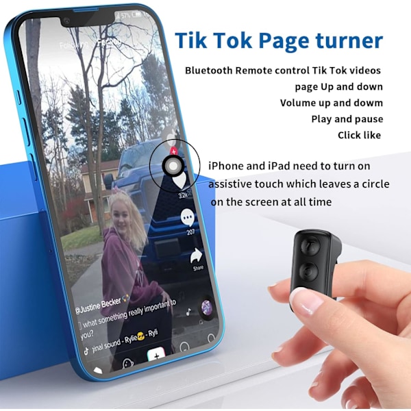 Tiktok Scrolling Ring TikTok Fjernkontroll Bluetooth Kamera Video Opptak Fjernkontroll TIK Tok Scrolling Ring Sidevender for Kindle App(D01) Black