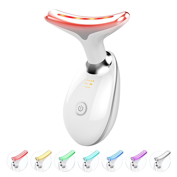 Röd Ljus Terapi för Ansikte och Hals, Röd Ljus Terapi Wand, 7 Färg Led Ansikte Hals Massager för Hudvård, Vit