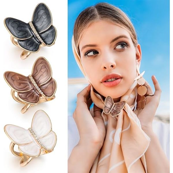 3 st Butterfly Sjalring Clip Sjalspänne för Kvinnor Sjalring Spänne Kvinnors Mode Metall Sjal Clip Spänne Dam Flickor Dekoration Tillbehör (28mm)