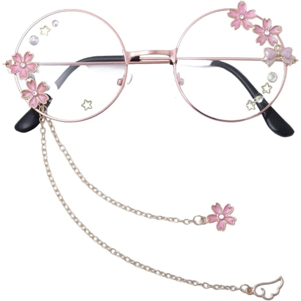 AVEKI Kawaii -lasit ketjulla, Kawaii -lisävarusteet mukana, söpöt lasit Cosplay -lisävarusteet Kawaii Sakura -lisävarusteet, valkoinen