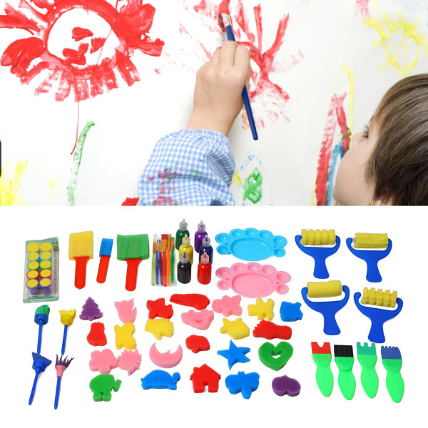 64pcs Washable Finger Paint Set DIY Hand Muscle Training Color Discrimination Paint Brushes Sponge Kit for Early Learning
