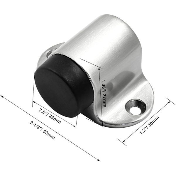 1,06 tommer / 27 mm kraftig gulvstopp, gulvmontert dørstopper med lydløs gummistøtfanger, rustfritt stål sølvbørstet finish - 2-pakning Silver*2